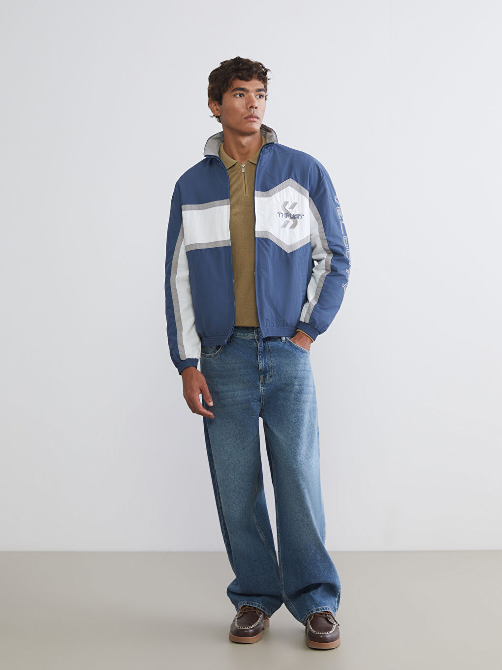 İndigo Rahat Kalıp Dik Yaka Erkek Mont-1