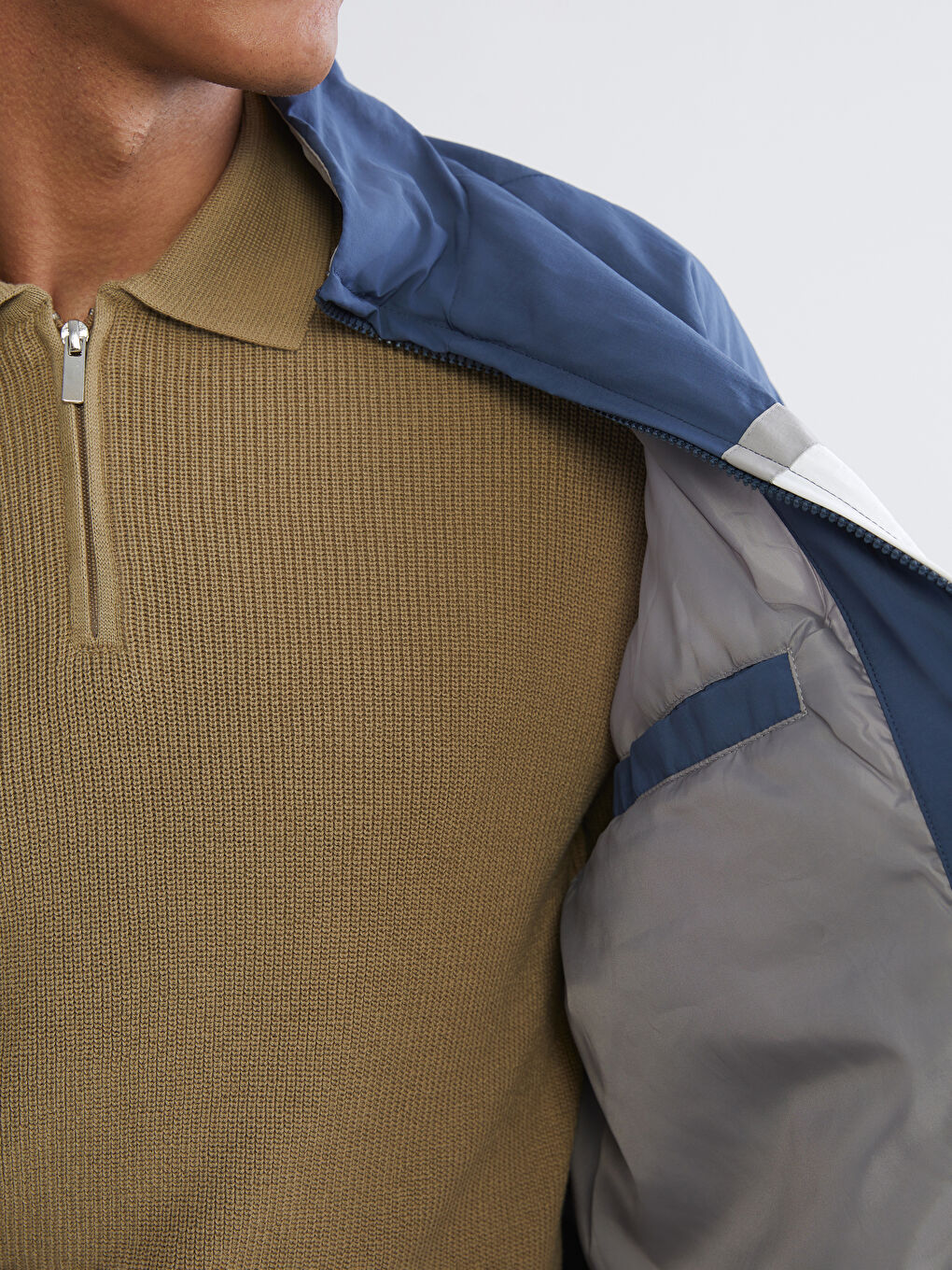 İndigo Rahat Kalıp Dik Yaka Erkek Mont-3