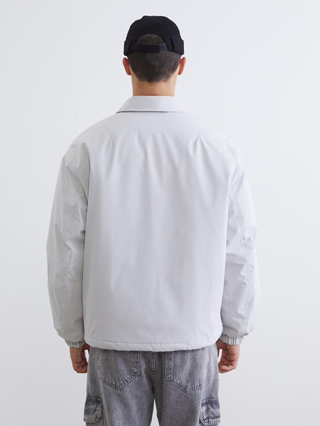 Gri Rahat Kalıp Erkek Gömlek Ceket-5