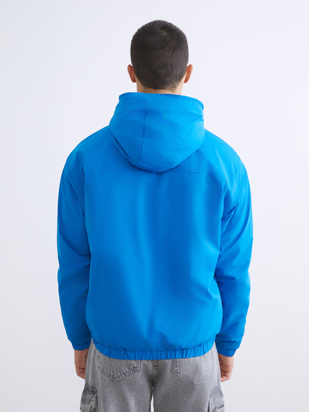 Mavi Standart Kalıp Kapüşonlu Erkek Mont-4