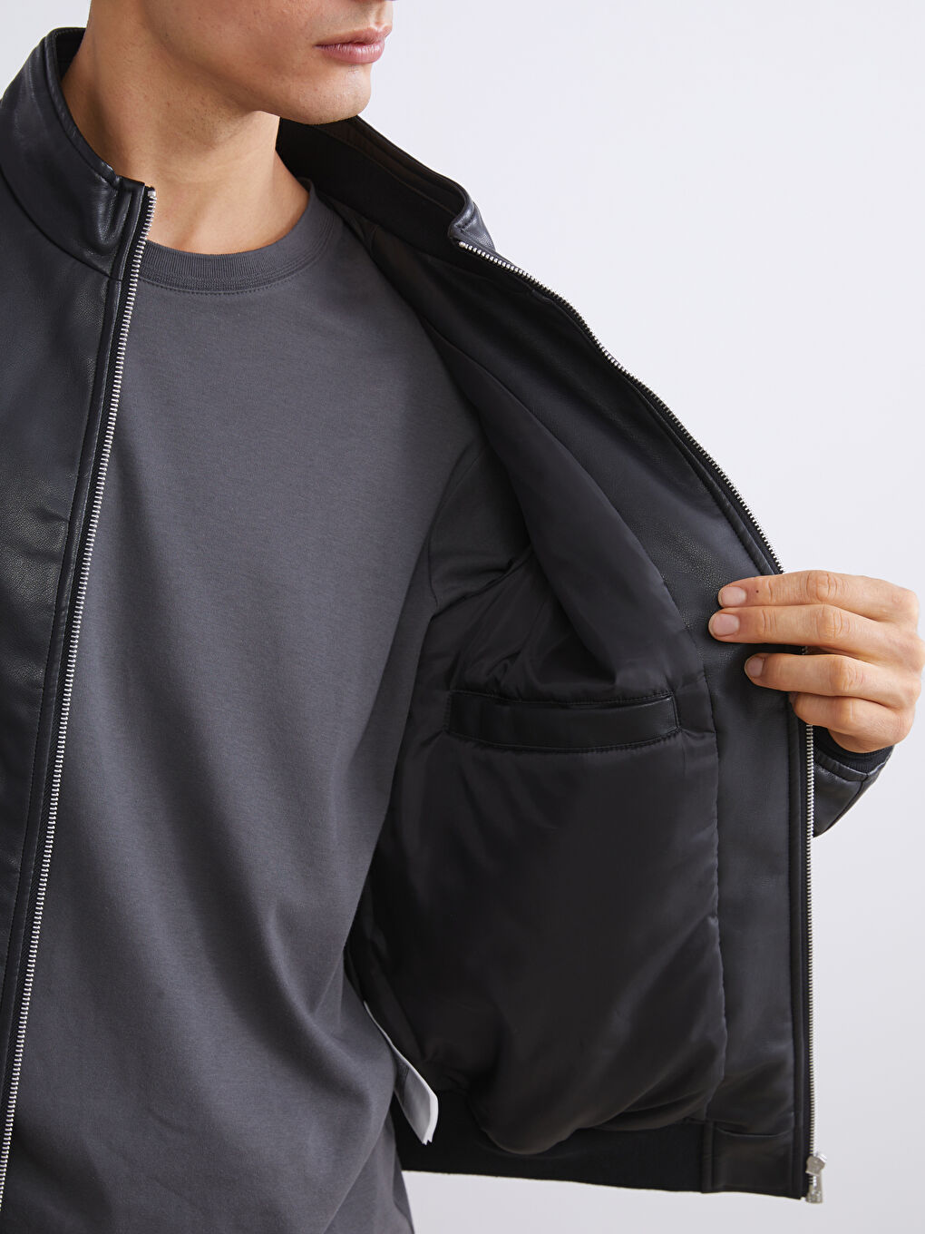 Мужчины Черный Пальто из искусственной кожи-2