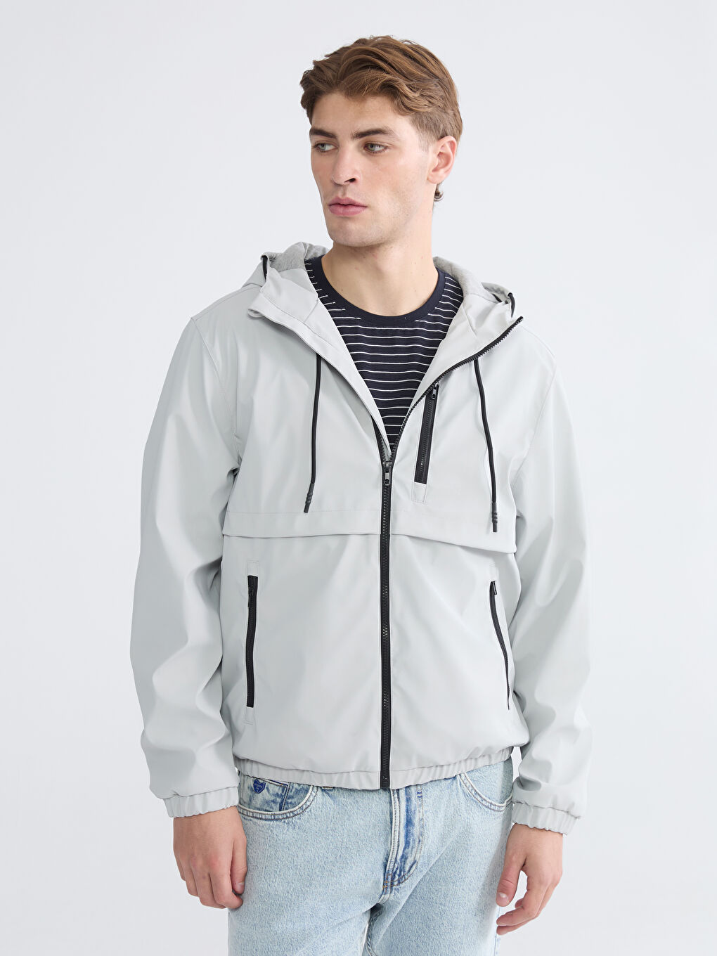 Gri Standart Kalıp Erkek Yağmurluk