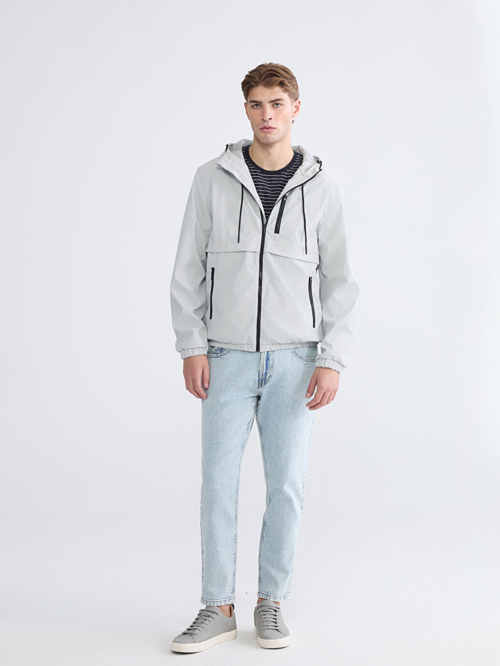 Gri Standart Kalıp Erkek Yağmurluk-1