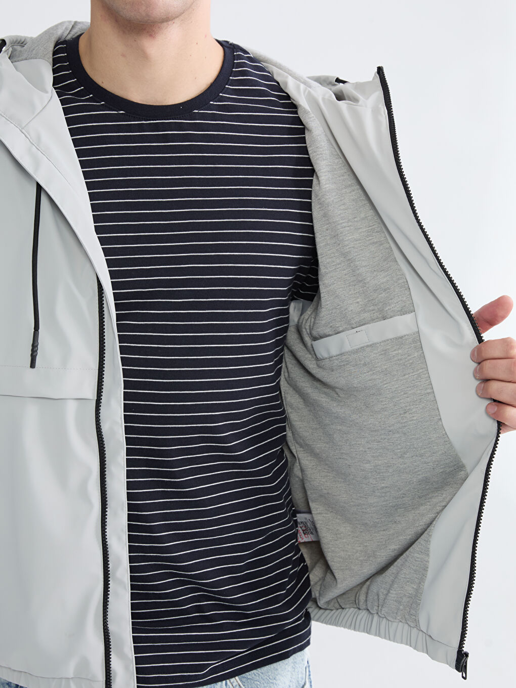 Gri Standart Kalıp Erkek Yağmurluk-3