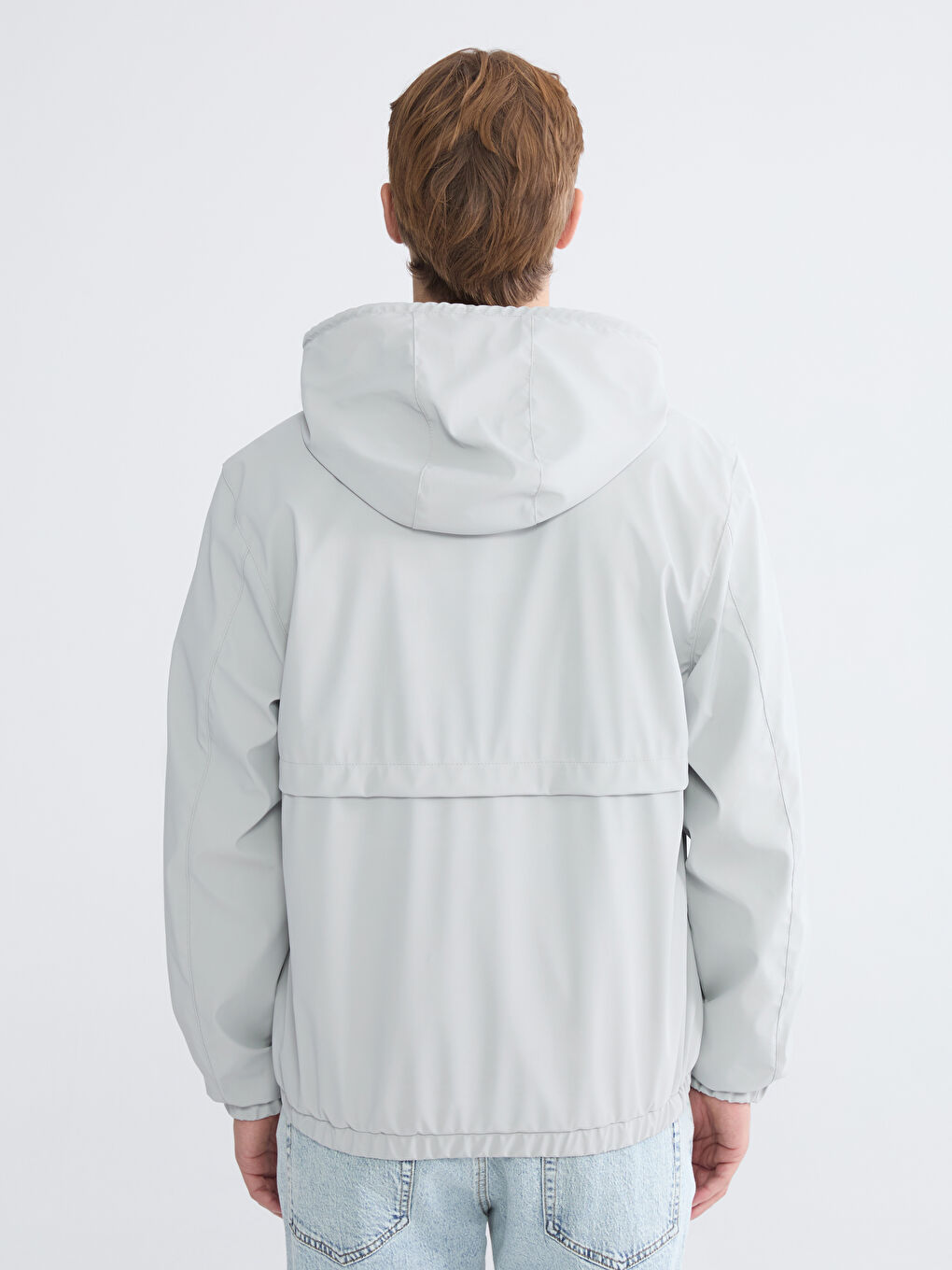 Gri Standart Kalıp Erkek Yağmurluk-4