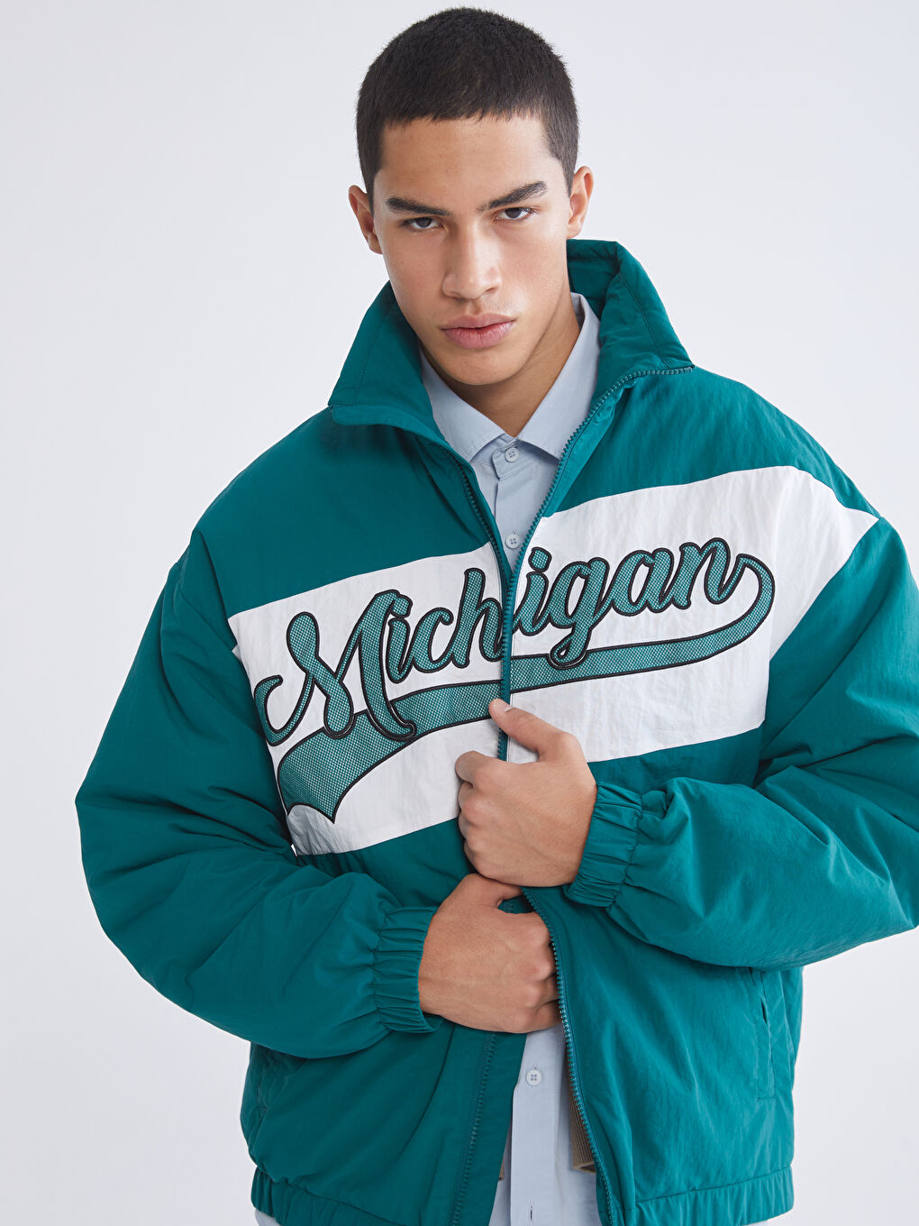 Yeşil Rahat Kalıp Dik Yaka Erkek Mont