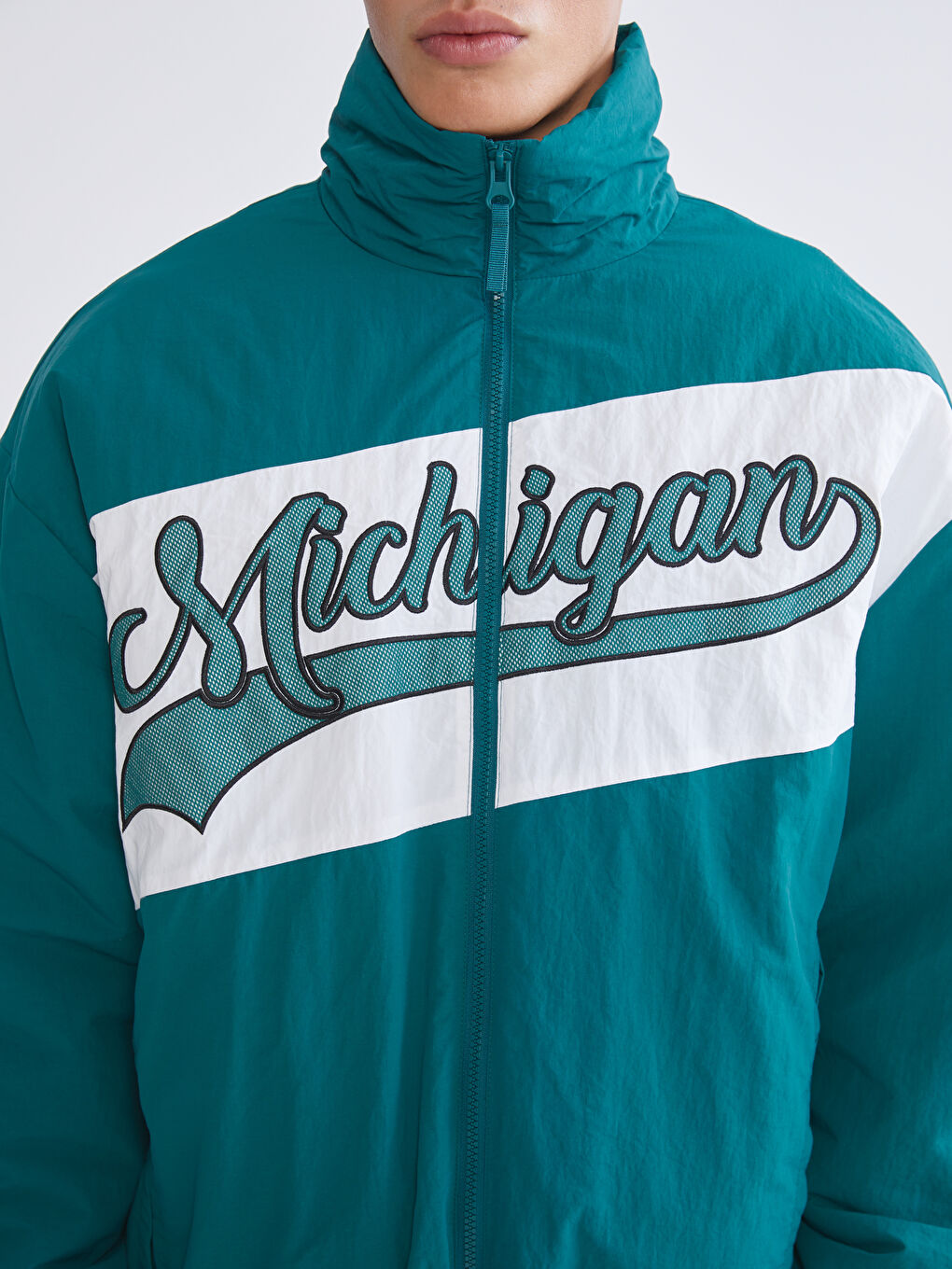 Yeşil Rahat Kalıp Dik Yaka Erkek Mont-2