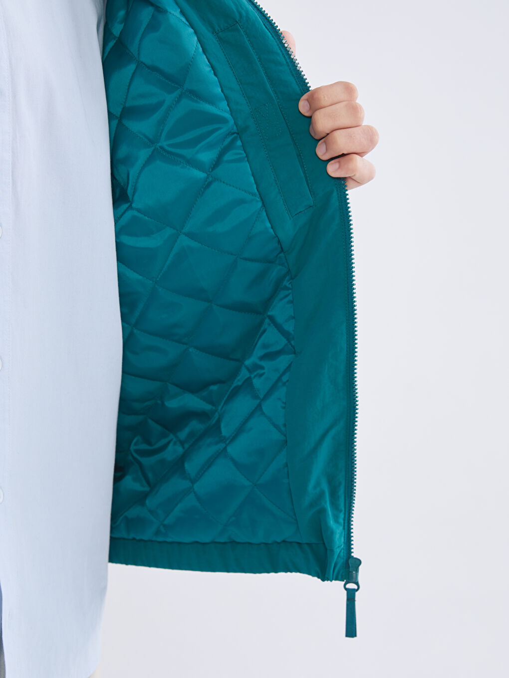 Yeşil Rahat Kalıp Dik Yaka Erkek Mont-3