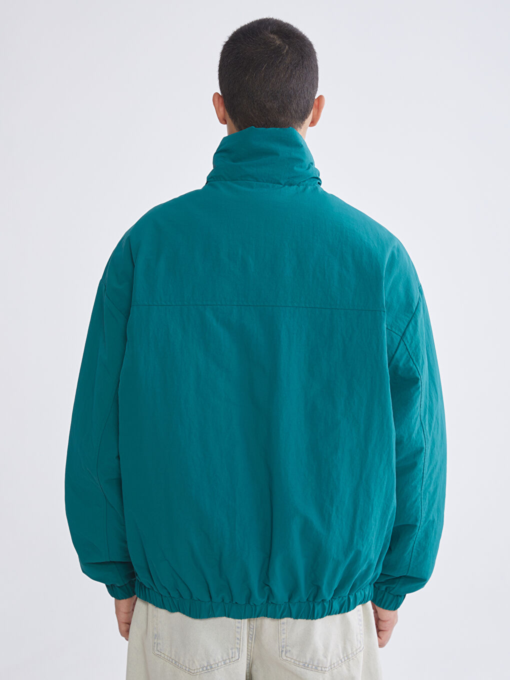 Yeşil Rahat Kalıp Dik Yaka Erkek Mont-4