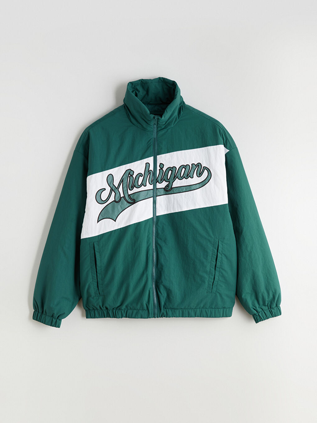 Yeşil Rahat Kalıp Dik Yaka Erkek Mont-5