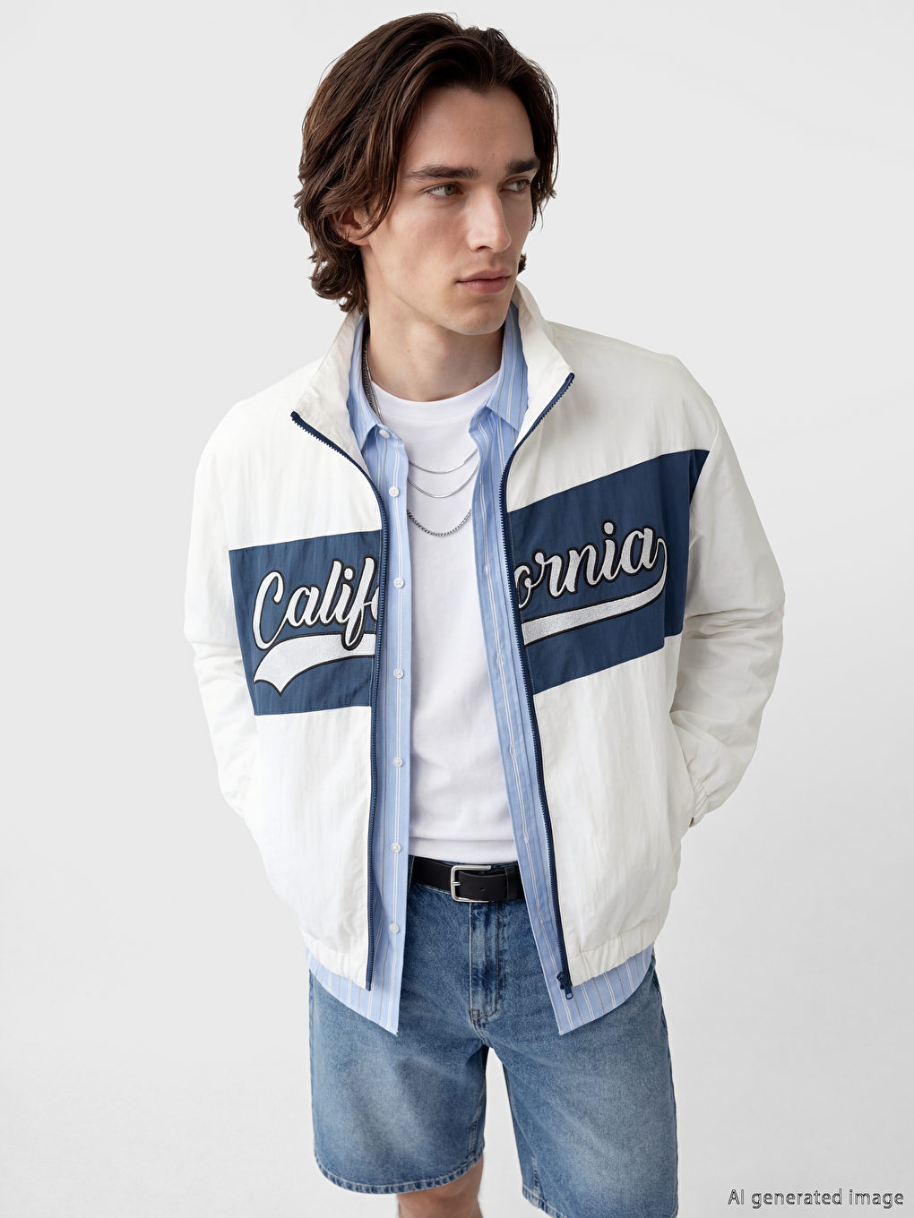 Beyaz Rahat Kalıp Dik Yaka Erkek Mont-1