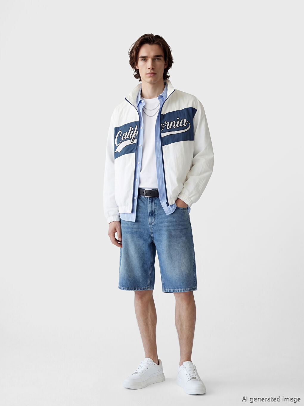 Beyaz Rahat Kalıp Dik Yaka Erkek Mont-2