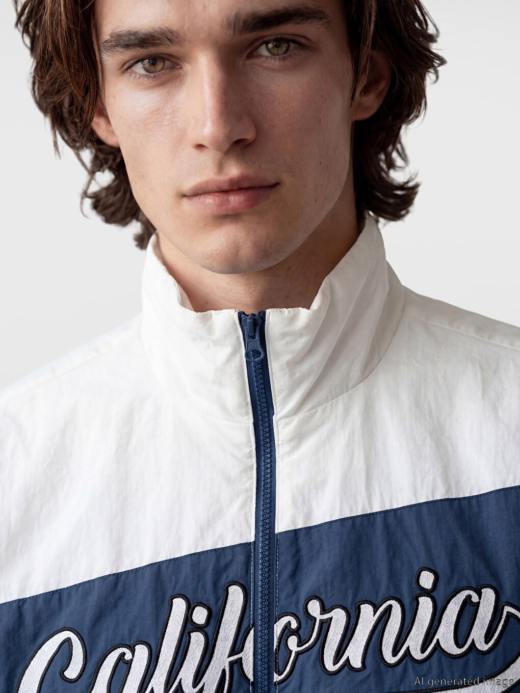 Beyaz Rahat Kalıp Dik Yaka Erkek Mont-4