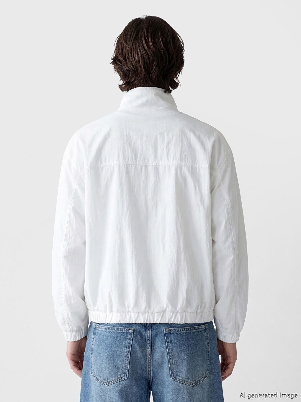 Beyaz Rahat Kalıp Dik Yaka Erkek Mont-6