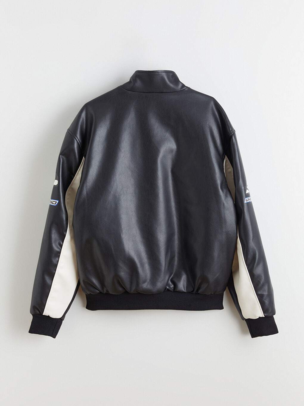 Siyah Standart Kalıp Dik Yaka Erkek Deri Görünümlü Mont-7