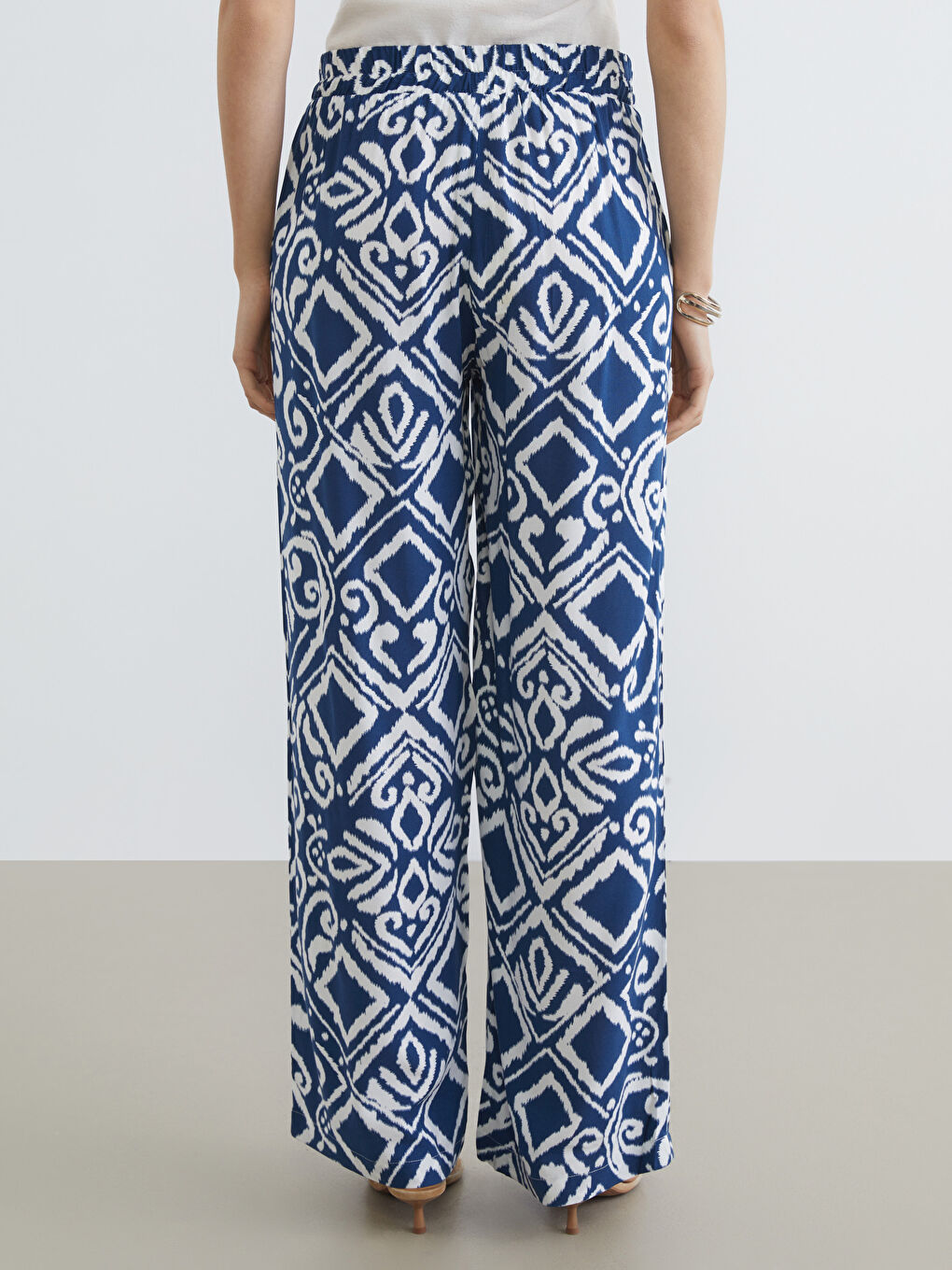 Women's Patterned Trousers with Elastic Waistband-3