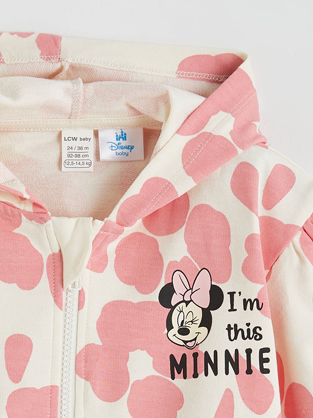 Ekru Kapüşonlu Kız Bebek Minnie Mouse Baskılı Hırka-2