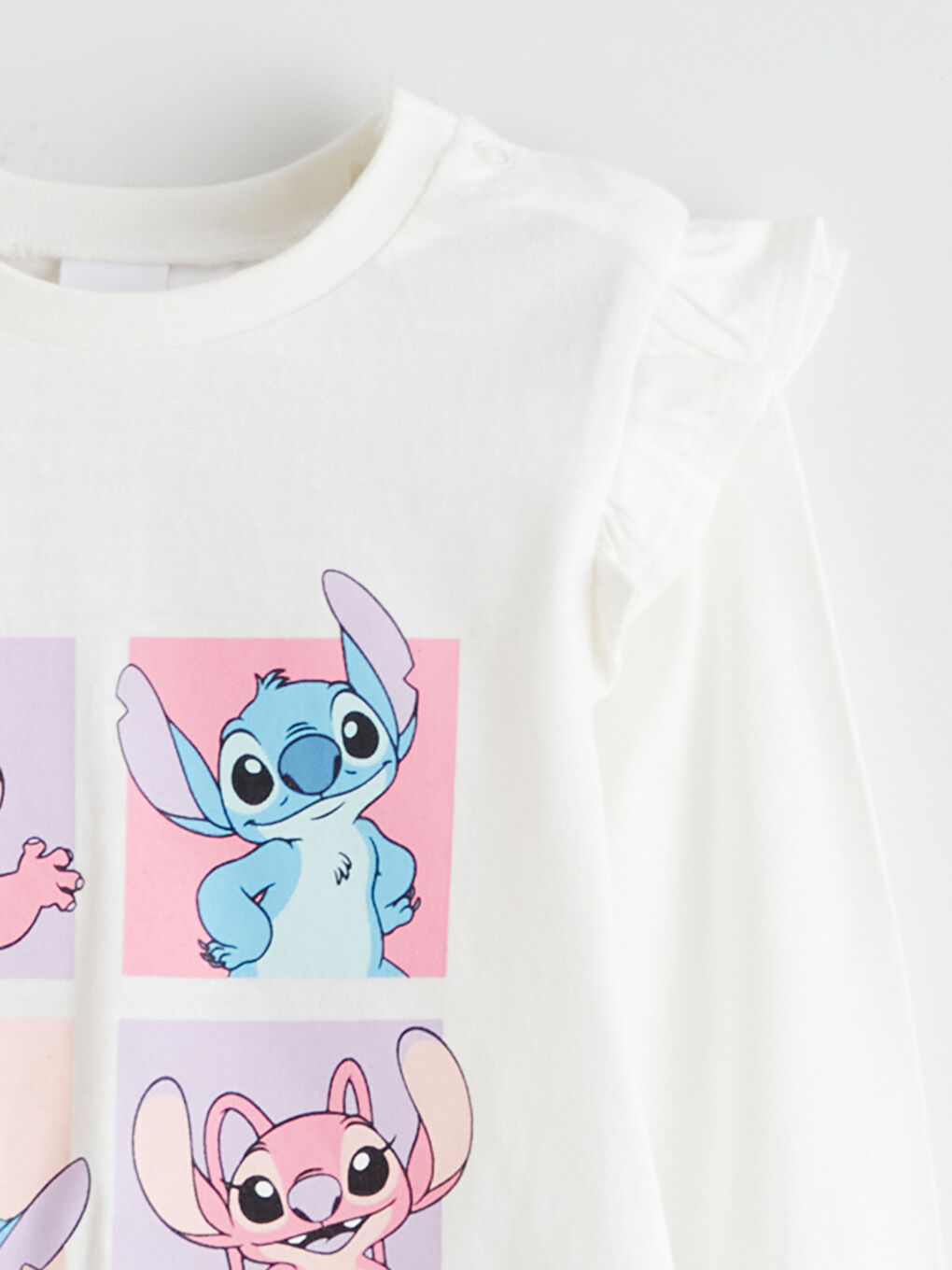 Ekru Stitch & Angel Baskılı Kız Bebek Tişört ve Tayt-2