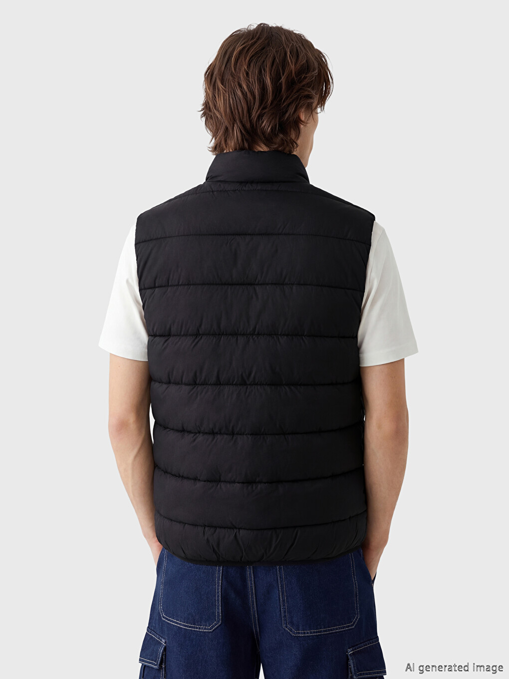 Siyah Slim Fit Dik Yaka Erkek Şişme Yelek-2