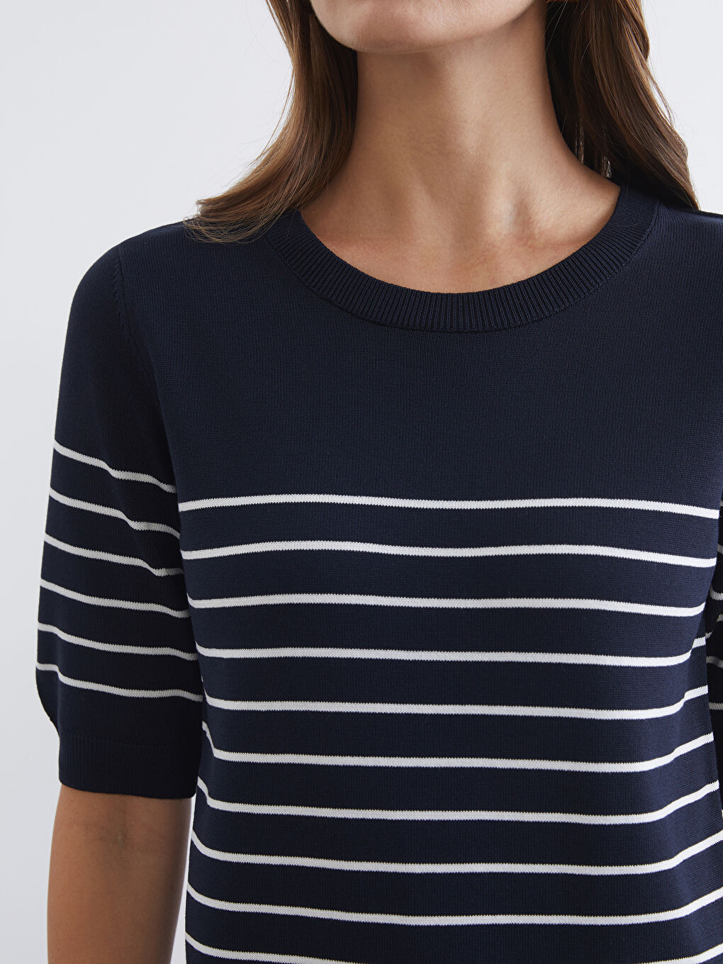 Lacivert Bisiklet Yaka Çizgili Kadın Triko Kazak-2