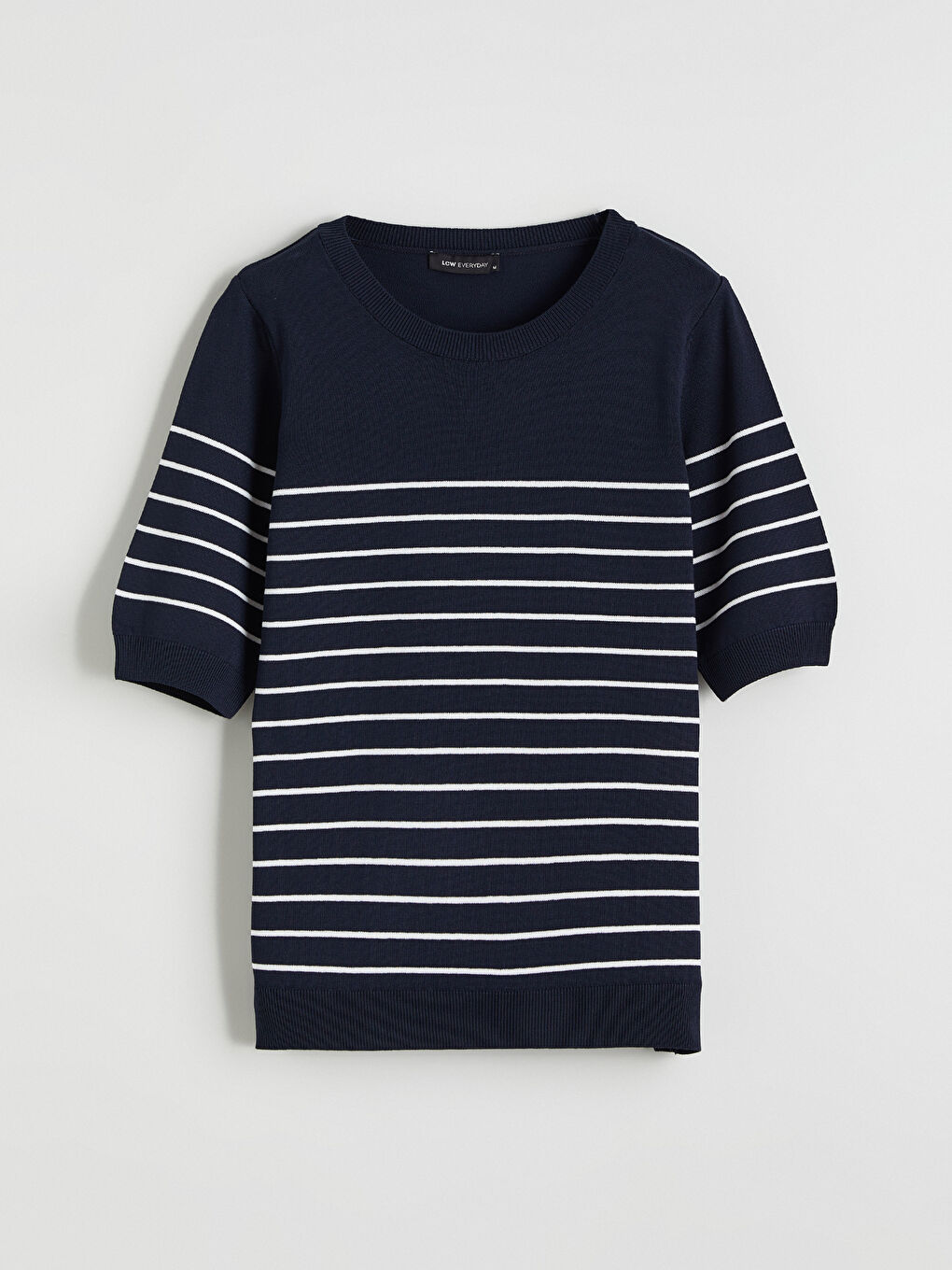 Lacivert Bisiklet Yaka Çizgili Kadın Triko Kazak-4
