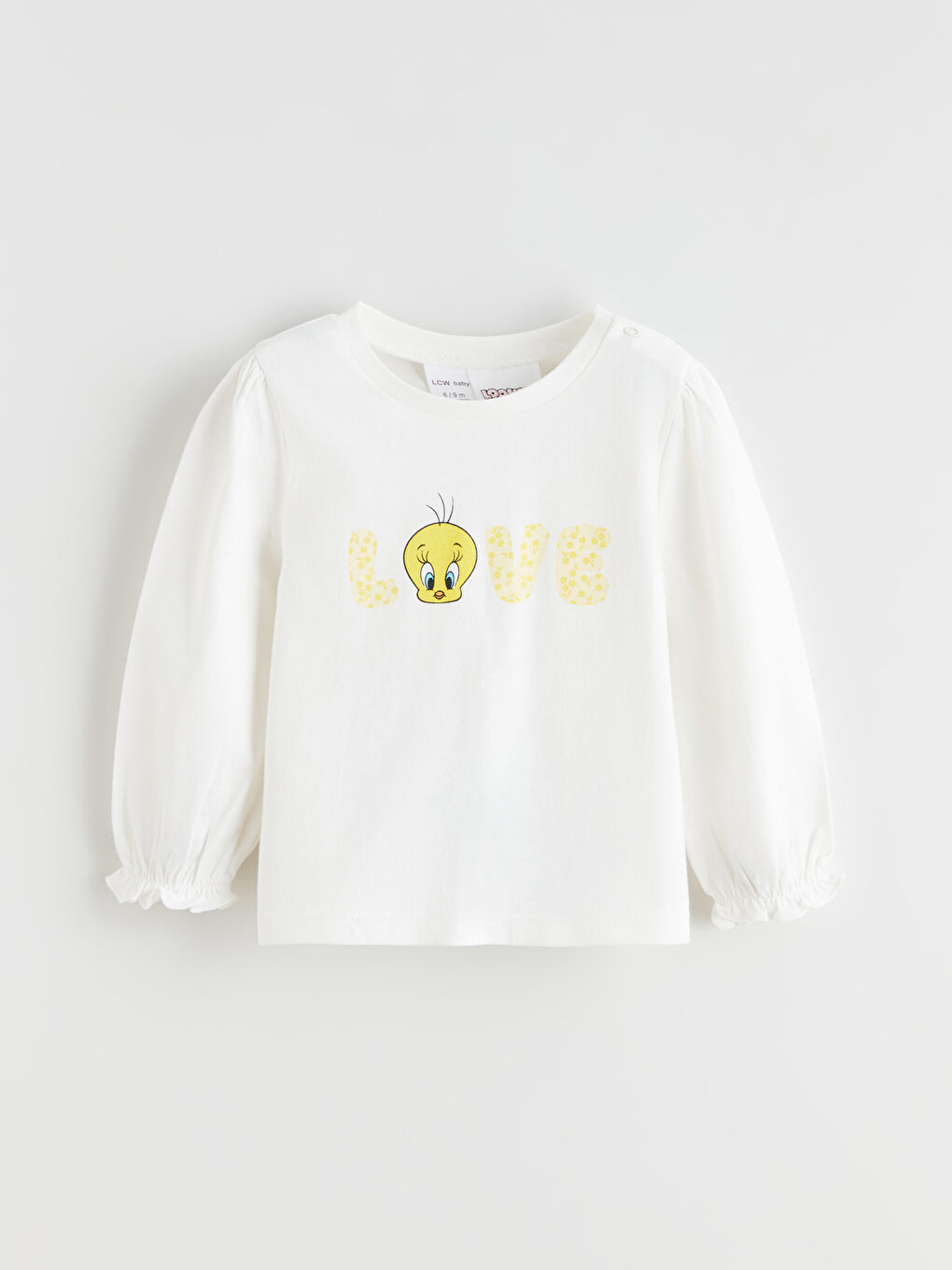 Ekru Tweety Baskılı Kız Bebek Uzun Kollu Tişört