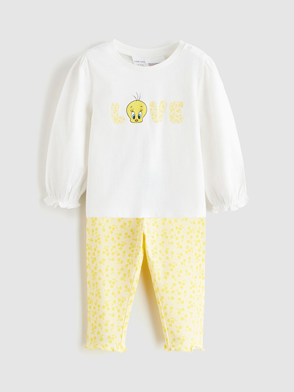 Ekru Tweety Baskılı Kız Bebek Bluz ve Tayt