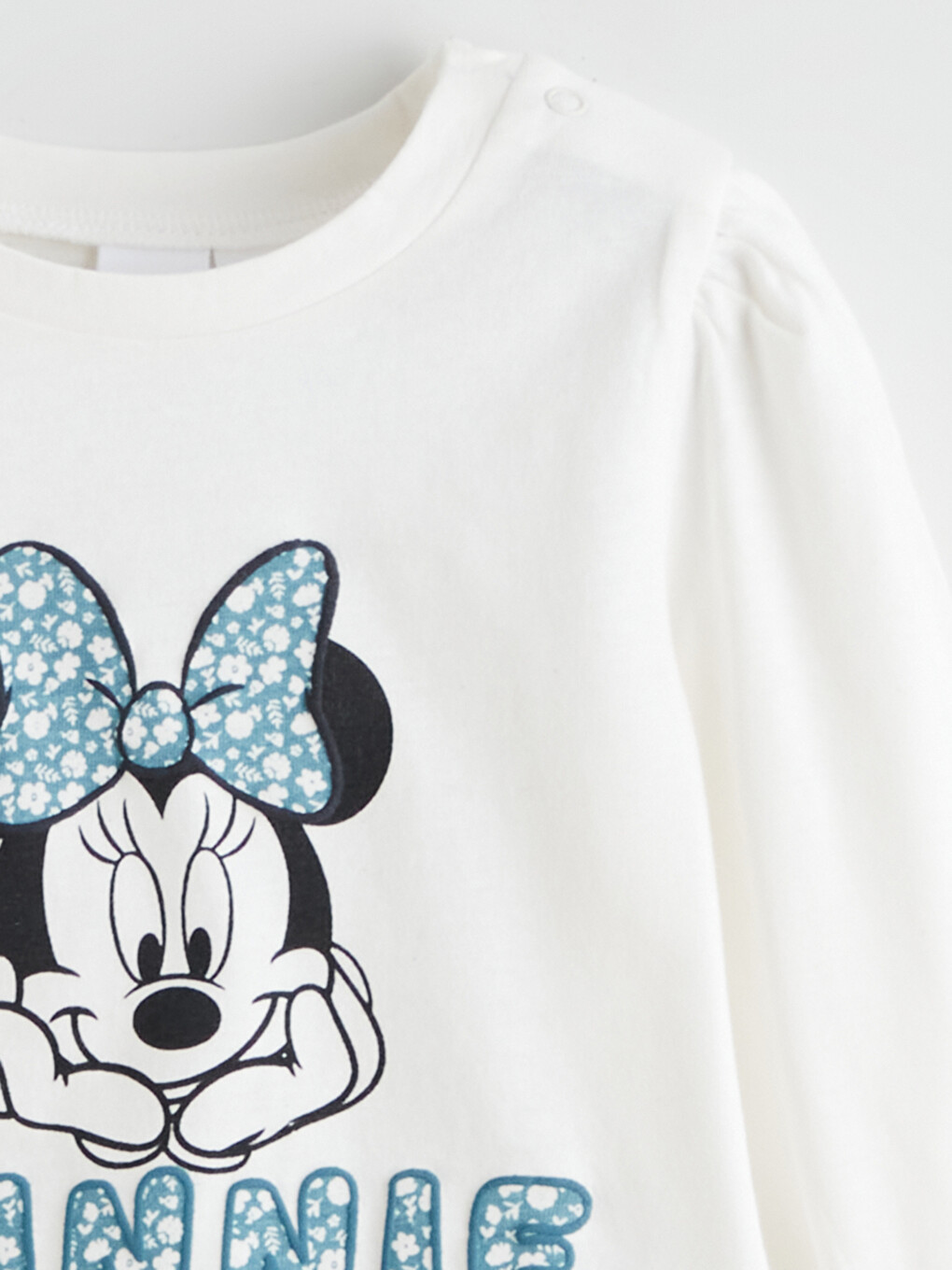 Ekru Bisiklet Yaka Minnie Mouse Baskılı Kız Bebek Tişört-2
