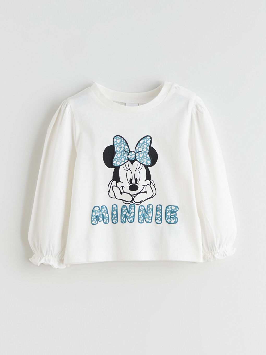 Ekru Minnie Mouse Baskılı Kız Bebek Tişört ve Tayt-1