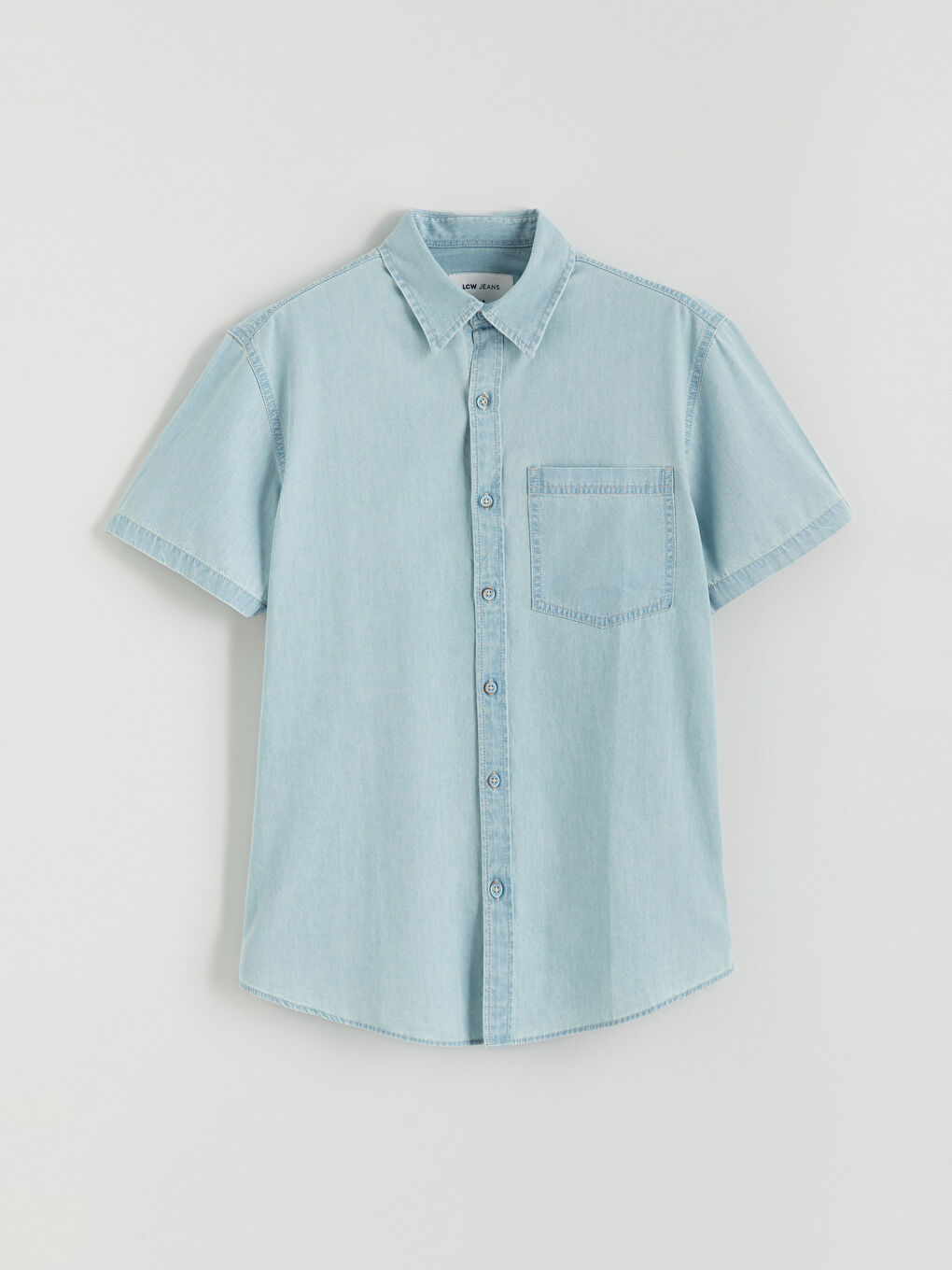 Regular Fit Short Sleeve Men's Denim Shirt-4