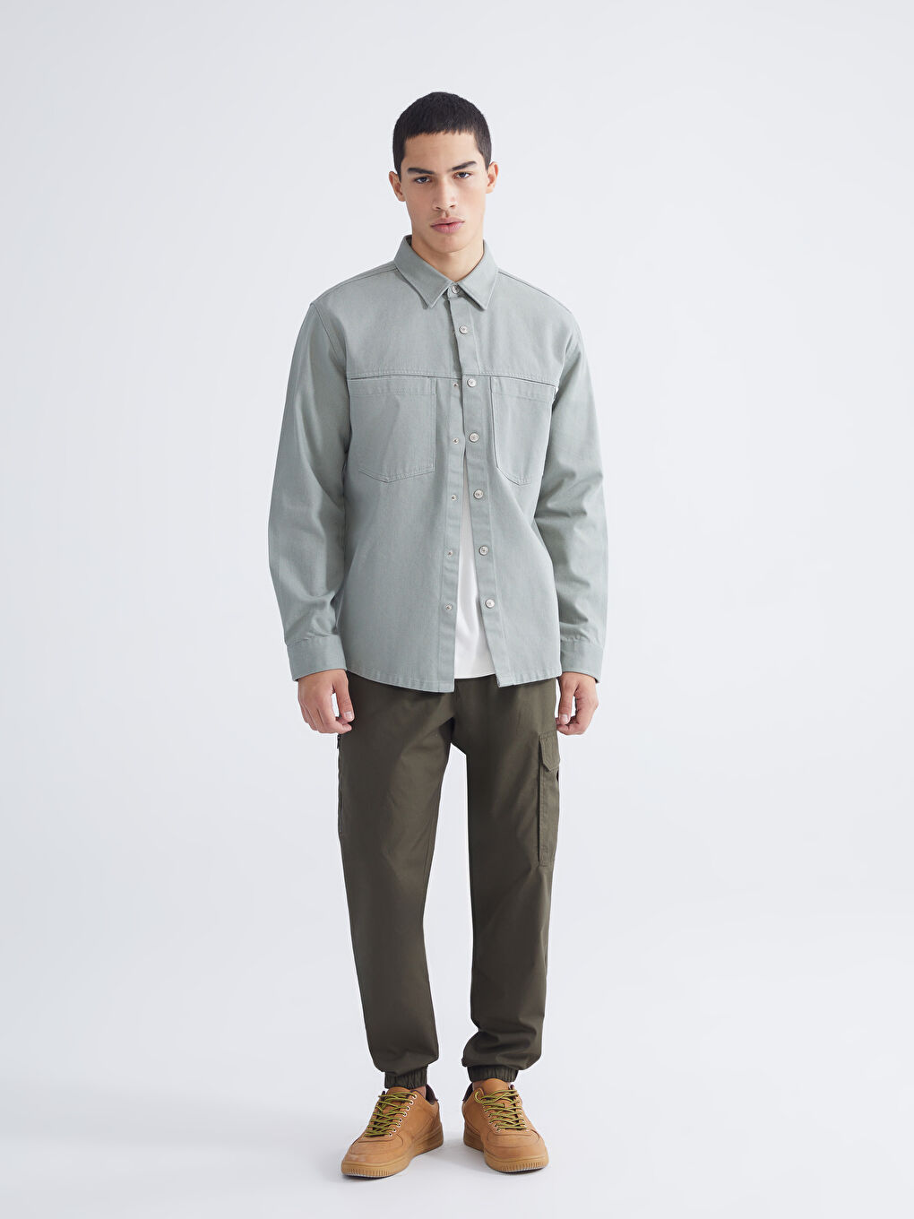 دينيم قميص كاكي رجل-1
