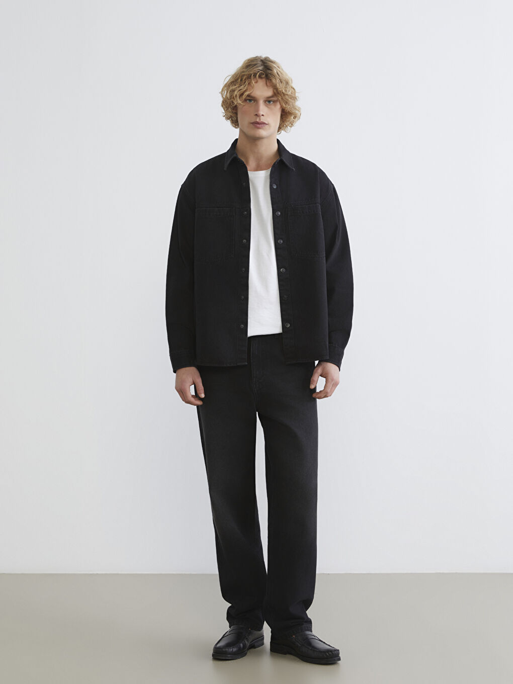 دينيم قميص أسود رجل-1