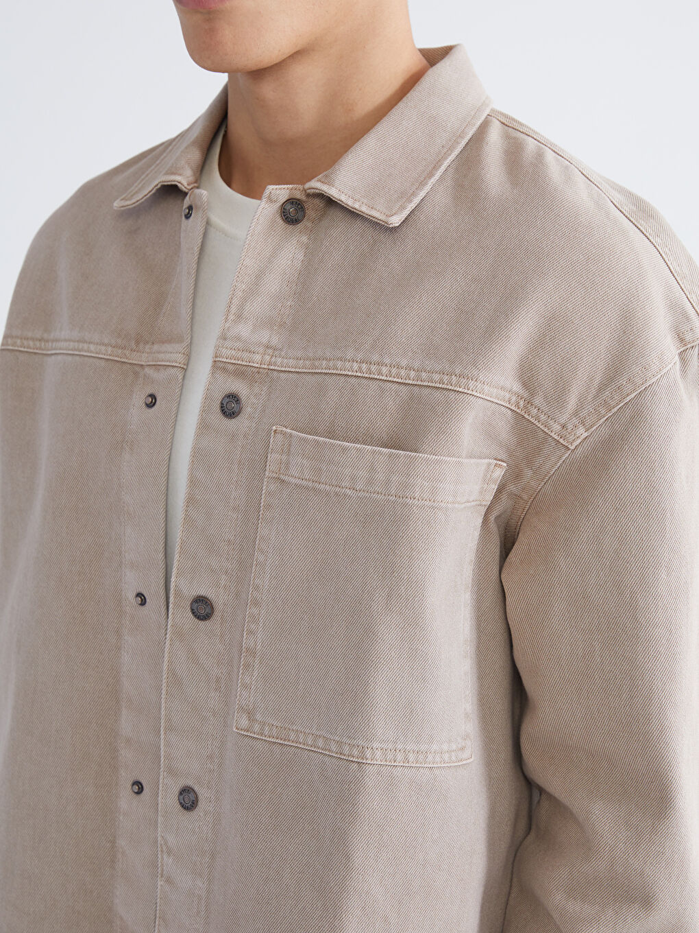دينيم قميص بني رجل-2