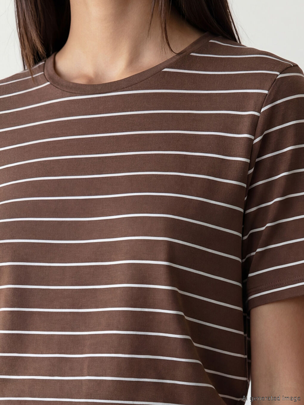 дөңгелек жағалы жолақты әйелдер футболкасы-2