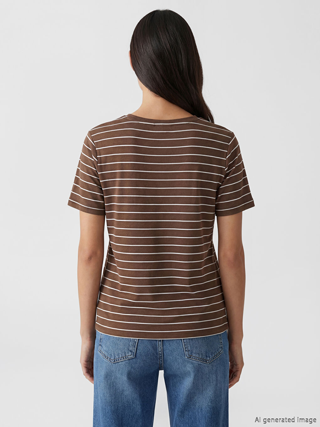 дөңгелек жағалы жолақты әйелдер футболкасы-3