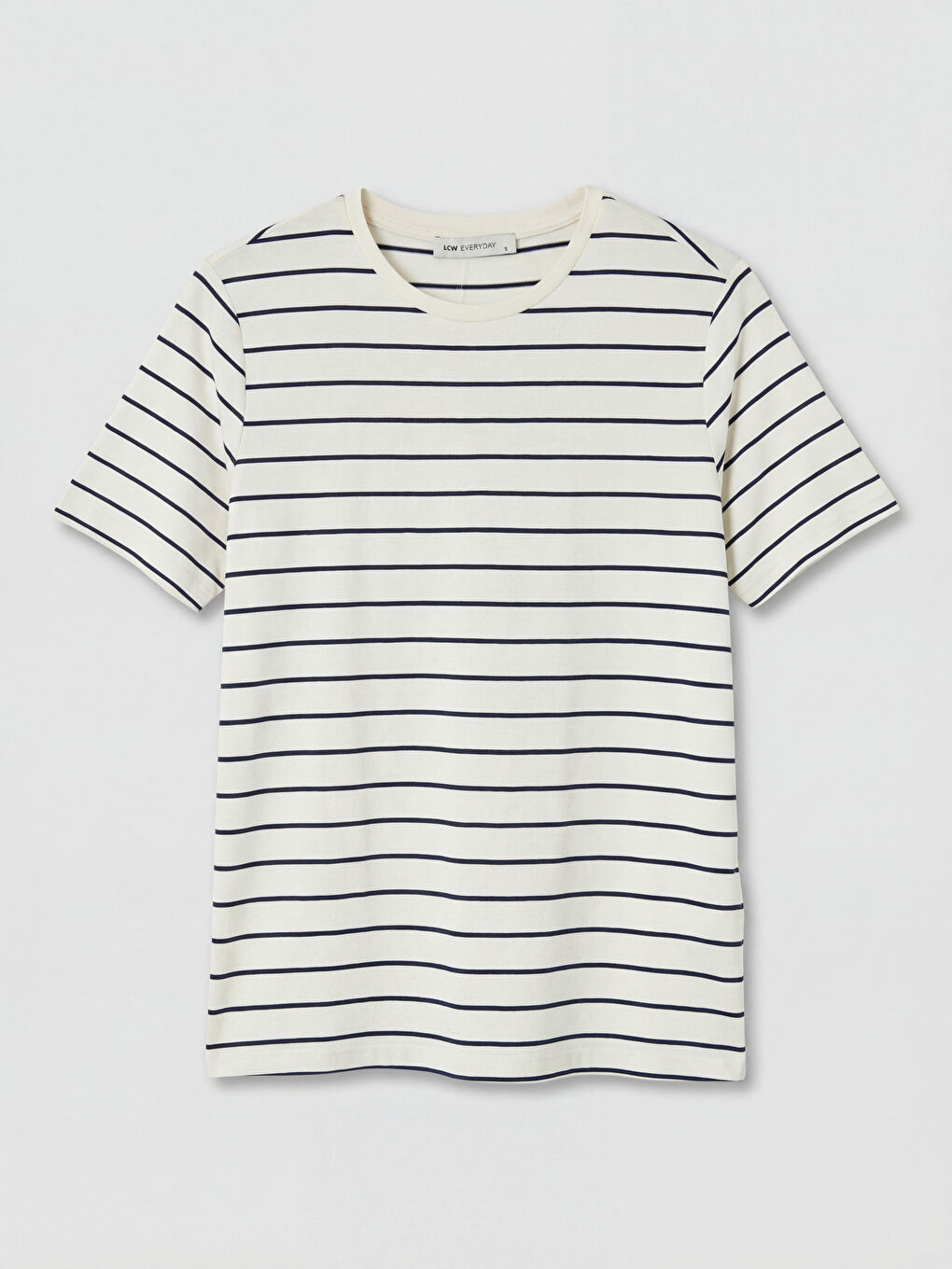 Ekru Bisiklet Yaka Çizgili Kadın Tişört