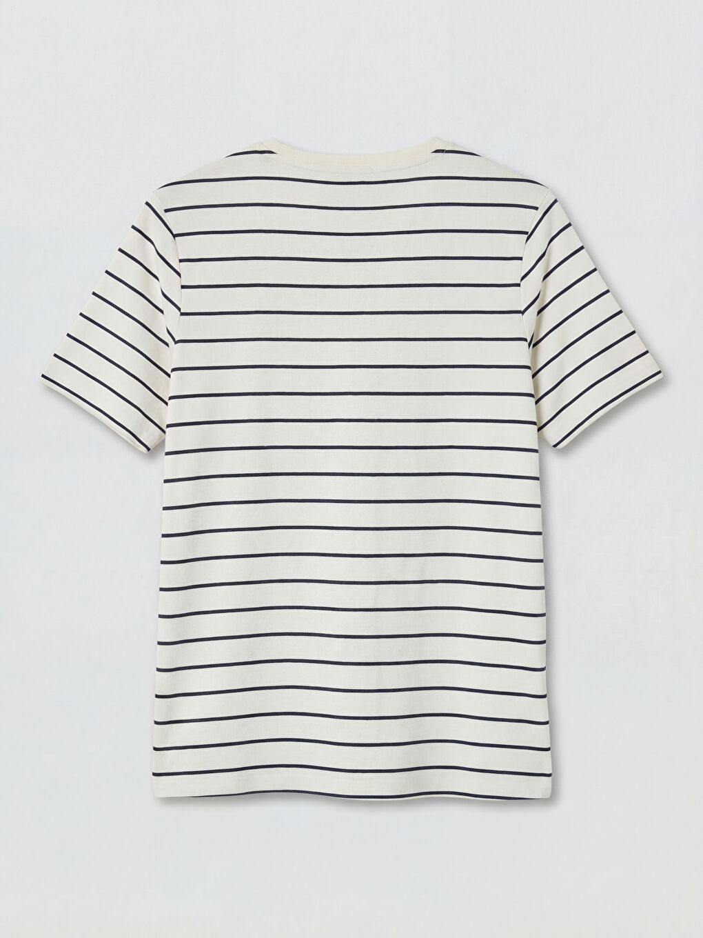 Ekru Bisiklet Yaka Çizgili Kadın Tişört-1