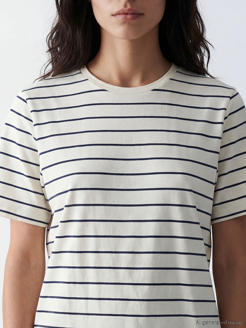 дөңгелек жағалы жолақты әйелдер футболкасы-2