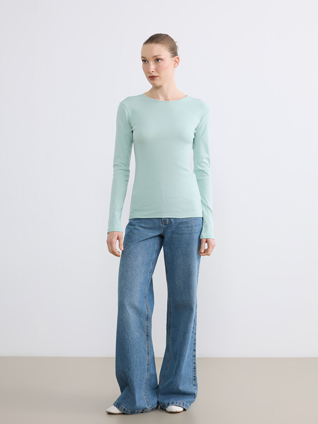 Yeşil Bisiklet Yaka Kadın Body-1