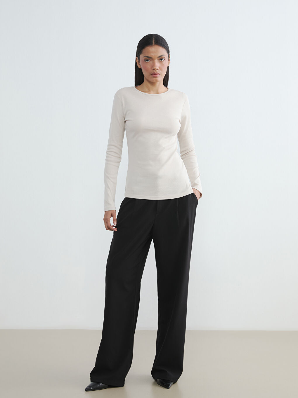 Gri Bisiklet Yaka Kadın Body-2