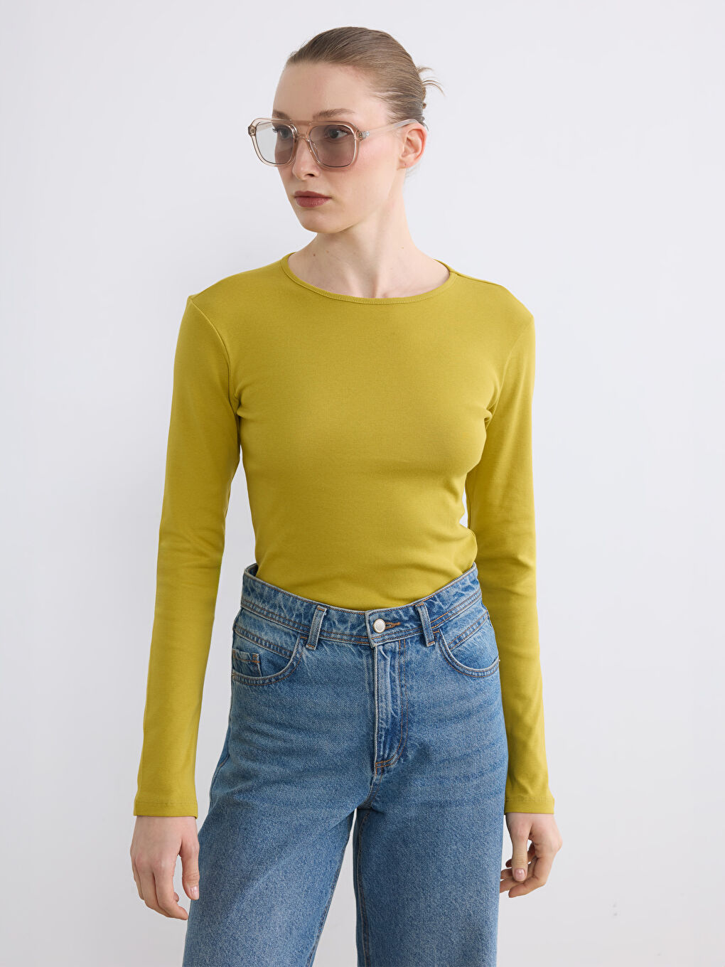 Yeşil Bisiklet Yaka Kadın Body