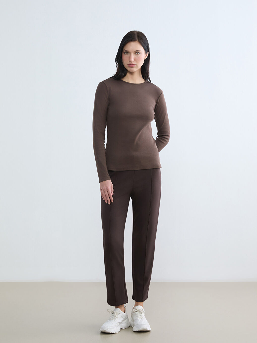 Kahverengi Bisiklet Yaka Kadın Body	-1