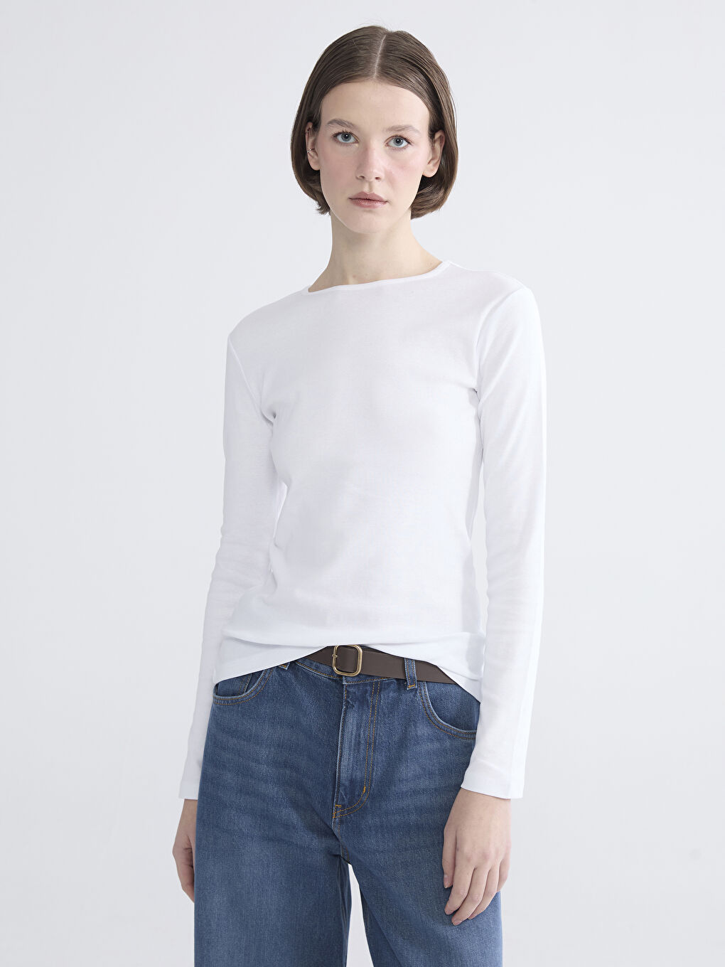 Beyaz Bisiklet Yaka Kadın Body