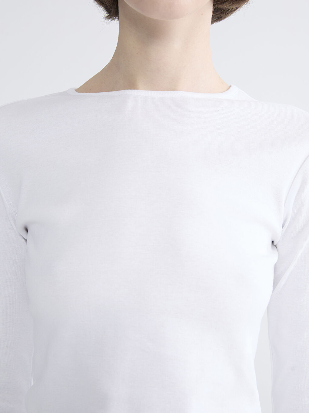 Beyaz Bisiklet Yaka Kadın Body-2