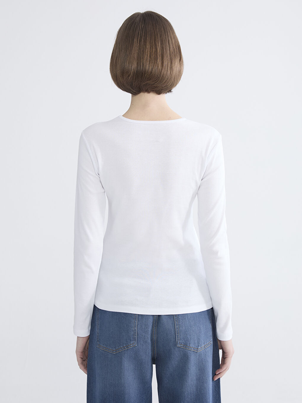 Beyaz Bisiklet Yaka Kadın Body-3