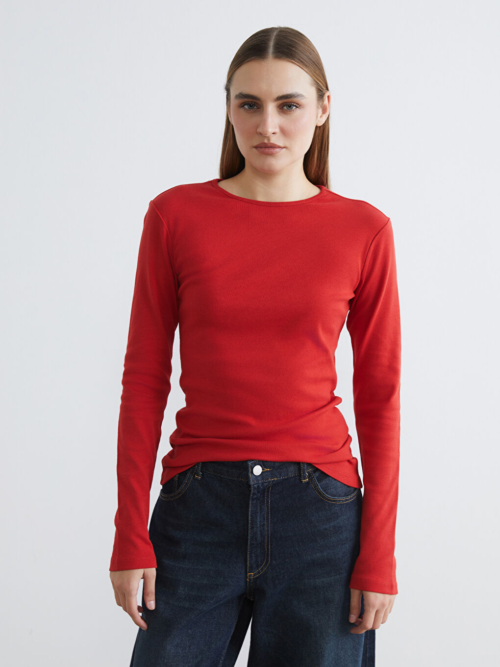 Kırmızı Bisiklet Yaka Kadın Body	