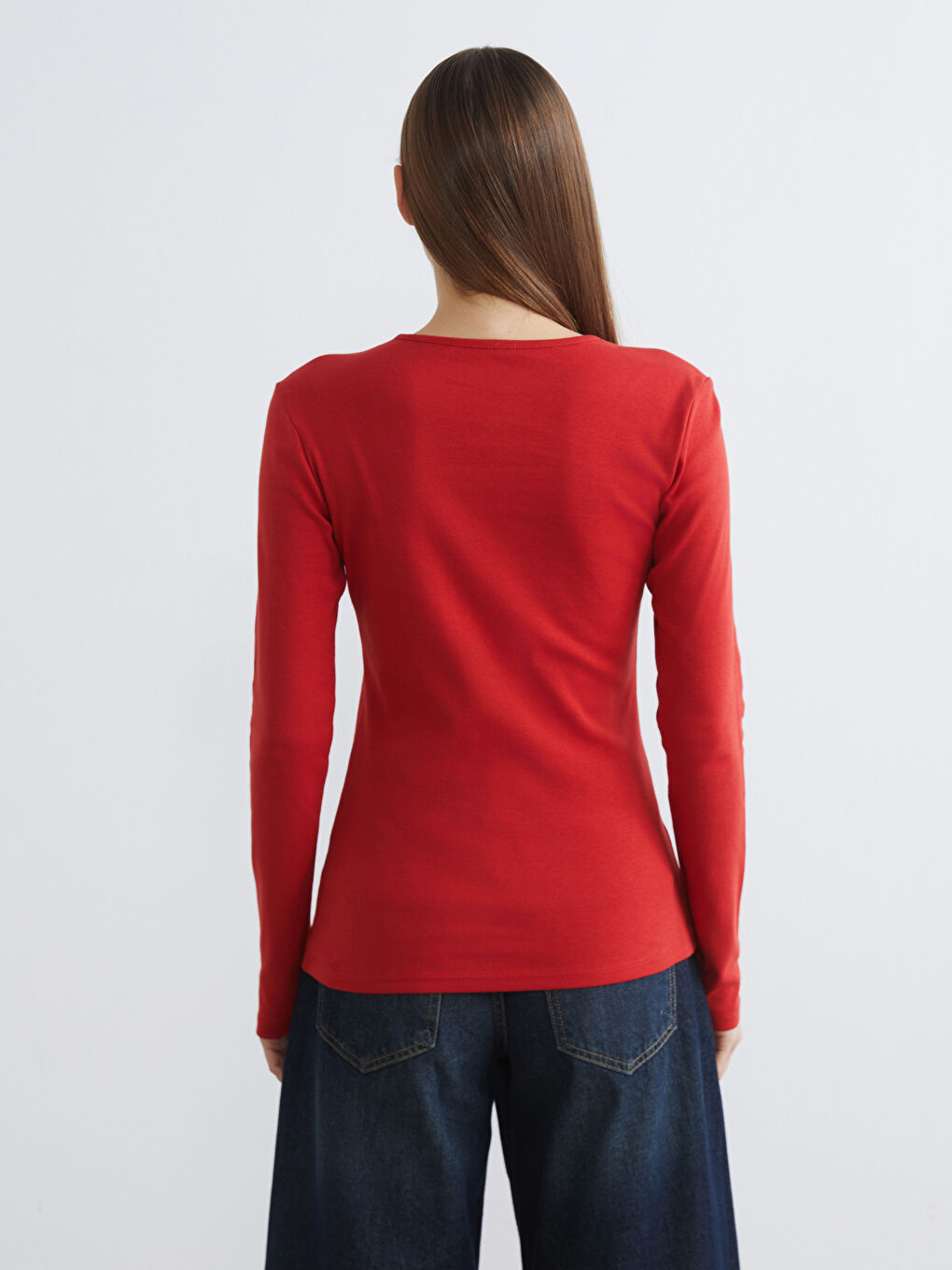 Kırmızı Bisiklet Yaka Kadın Body	-3