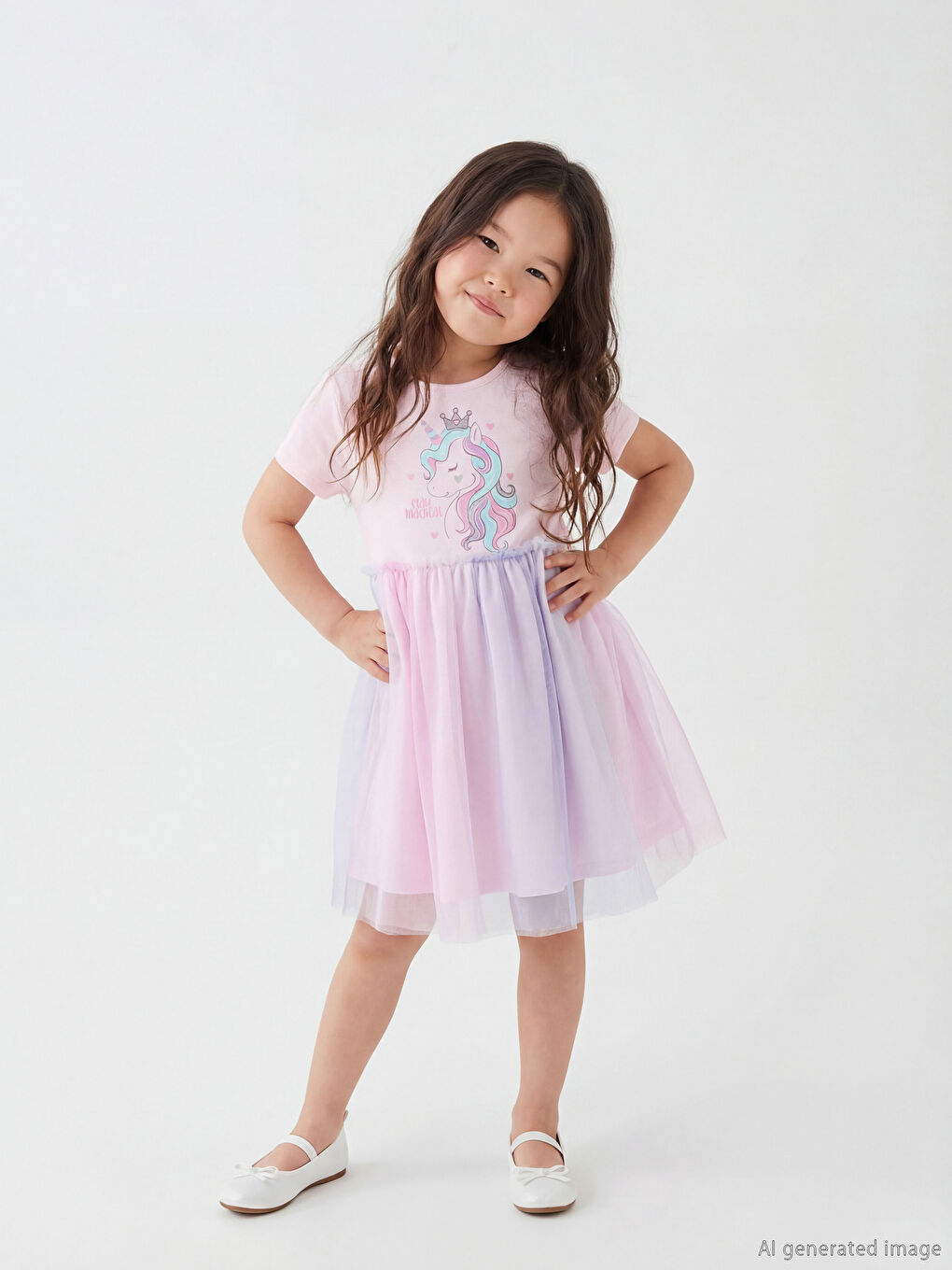 Платье принцессы с круглым вырезом и принтом для девочек.