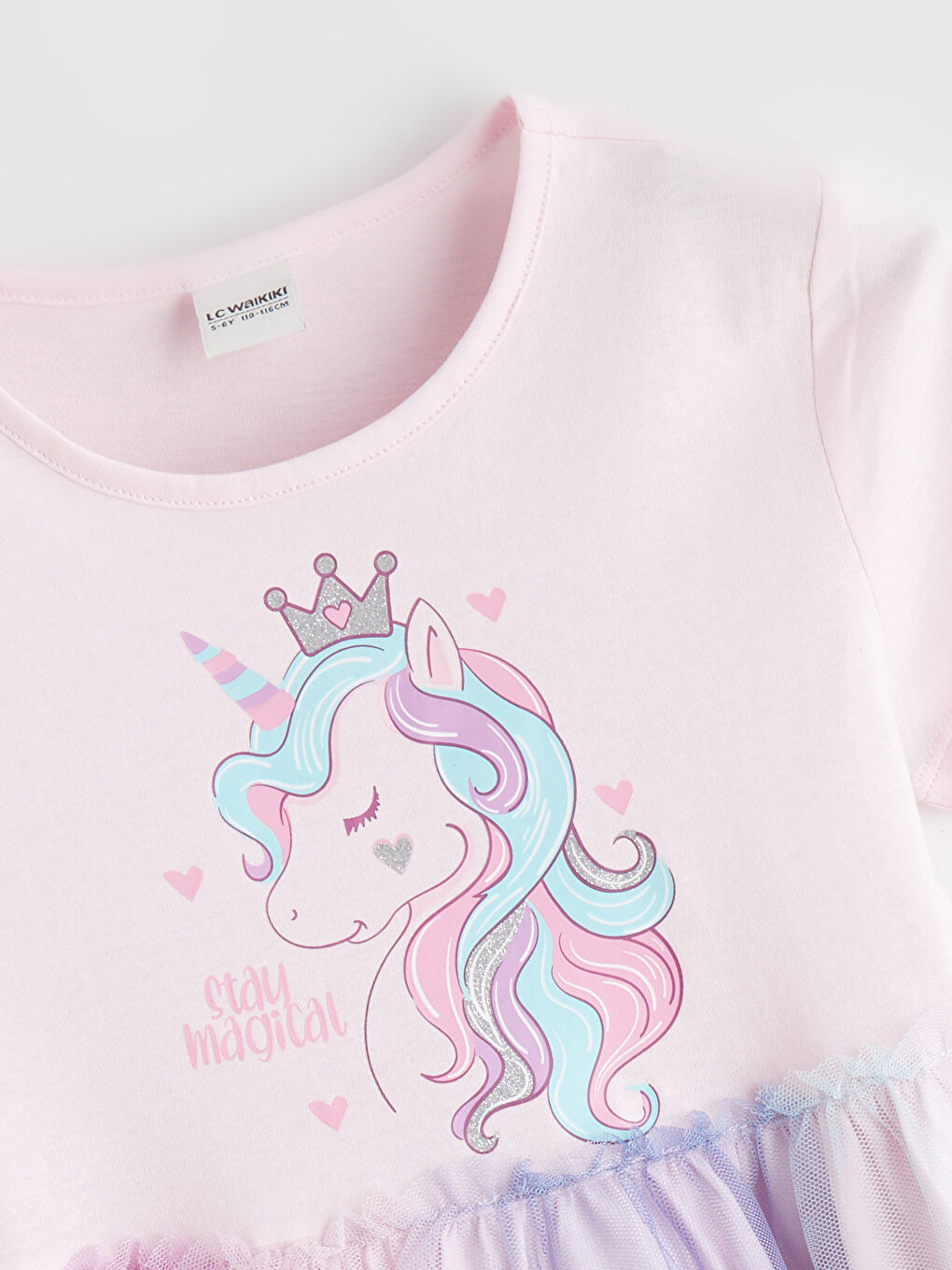 Pembe Bisiklet Yaka Baskılı Kız Çocuk Prenses Elbisesi-1