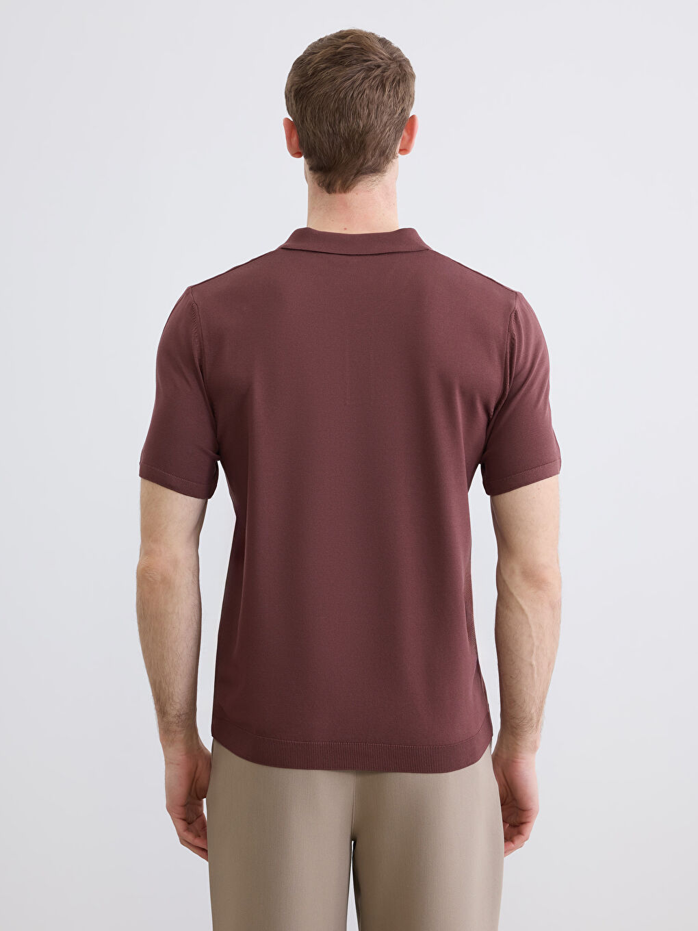 Kahverengi Polo Yaka Erkek Triko Kazak-3